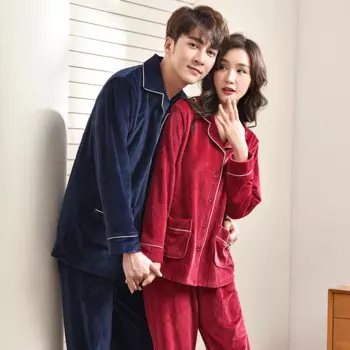 Островные бархатные Мужские пижамные комплекты, однотонная фланелевая одежда для сна, зимний костюм для пар, пижама из кораллового флиса с длинным рукавом, женская пижама для влюбленных