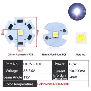 OTCRREE 3535 3W LED чипы 3000K 4500K 6500K 10000K
