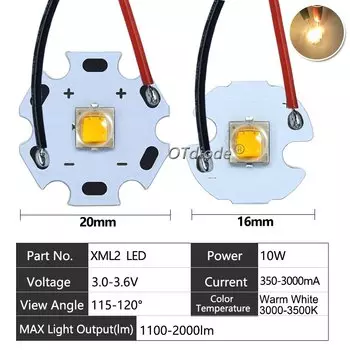 OTdiode 10W XLM T6 светодиоды теплый белый