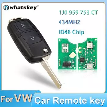 Откидной автомобильный ключ WhatsKey 434 МГц ID48 для VW Golf Beetle Bora Polo Passat Golf Skoda Touran Seat 1J0959753CT/J0959753AG