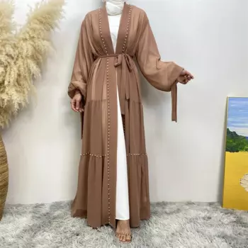 Открытая Абая Мусульманские Женщины Кардиган Длинные Макси Платья Турция Бисероплетение Дубай Кафтан Арабский Халат Ид Вечеринка Ислам Кимоно Джалабия Кафтан