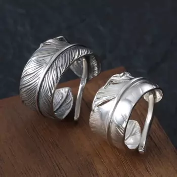 Открытое кольцо с индийским пером, мужское кольцо из стерлингового серебра 925 пробы, тайское серебро, панк, модное кольцо для пары, регулируемое