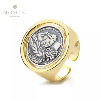 Открытое серебряное кольцо с монетами из серебра 925 пробы