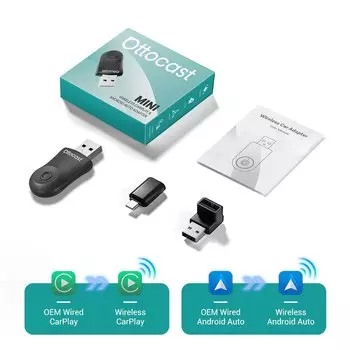 OTTOCAST MINI 2 в 1, проводной к беспроводному адаптеру CarPlay Android Auto, USB-накопитель, Wi-Fi, автомобильные аксессуары для VW Benz Audi Kia Toyota