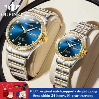 OUPINKE 3195 роскошные механические часы с бриллиантами для пары лучшие бренды двойной календарь ручные часы водонепроницаемые Оригинальные часы для мужчин и женщин