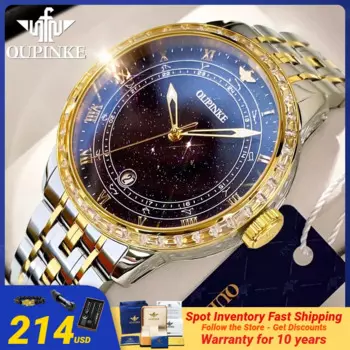 OUPINKE 3203 роскошный бренд Япония автоматические механические часы для мужчин синий звездное небо циферблат вольфрамовый стальной ремешок Мужские наручные часы