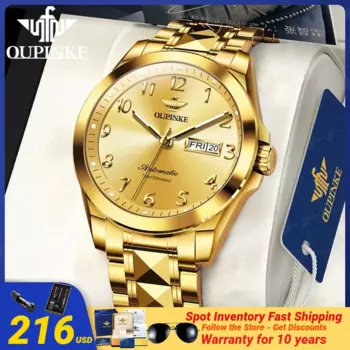 OUPINKE 3228 полностью золотые наручные часы для мужчин, японское автоматическое движение, сапфировое зеркало, вольфрамовый стальной ремешок, роскошные мужские наручные часы