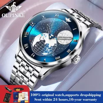 OUPINKE 3230, автоматические часы со звездным небом и циферблатом для мужчин, механические мужские часы с фазой Луны, водонепроницаемые деловые часы с римской шкалой