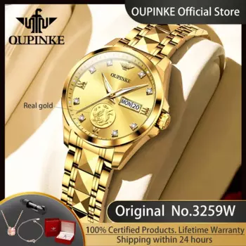 OUPINKE 3259 настоящие золотые автоматические механические часы для женщин женские ручные часы оригинальные роскошные часы с вольфрамовым стальным ремешком женские часы