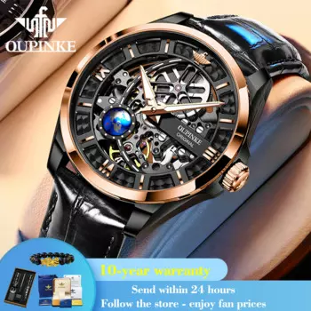 OUPINKE 3268, глубокие водонепроницаемые механические часы для мужчин, лучший бренд, Роскошные мужские часы с полым кожаным ремешком