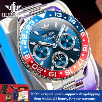 OUPINKE 3271 новые механические часы ведущей марки для мужчин Автоматическая Дата фаза Луны водонепроницаемые ручные часы сапфировое зеркало