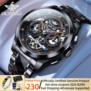 OUPINKE многоуровневые дизайнерские автоматические часы для мужчин швейцарский лучший бренд сапфировое зеркало Вольфрамовая сталь водонепроницаемые мужские часы Роскошные