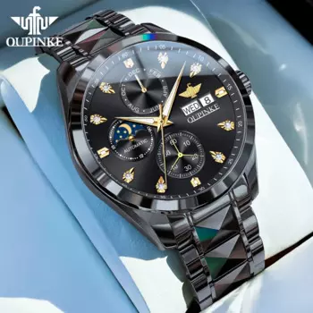 OUPINKE оригинальные роскошные часы для мужчин с автоматическим механизмом, водонепроницаемые механические наручные часы, черные мужские часы из нержавеющей стали