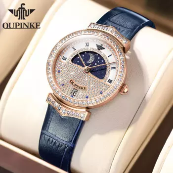 OUPINKE оригинальные швейцарские кварцевые часы для женщин со звездами бриллиантами 5 бар водонепроницаемые часы Роскошные элегантные женские часы с сапфировым стеклом
