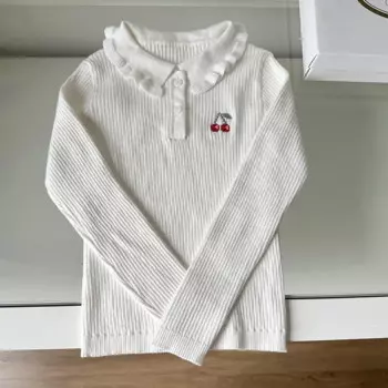 OUYANG & IVAN BP2024, новая рубашка с лацканами для девочек, детский свитер с вышивкой вишневого креста, джемпер с длинными рукавами