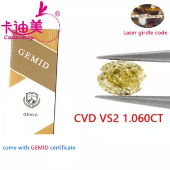 Овальная желтая форма VS2 ясность CVD лабораторный Выращенный бриллиант 1 карат свободный камень с сертификатом для изготовления свадебных ювелирных изделий