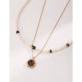 Ожерелье из чистого серебра S925 с покрытием из 18-каратного золота | Глазурь в форме капли | Ожерелье из натурального жемчуга с регулируемой длиной 101741