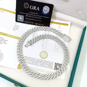 Ожерелье из кубинской серебряной цепи для мужчин, 12 мм, Муассанит, зубцы, браслет из 925 бриллиантов