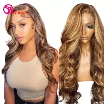 P4/27 Highlight Ombre Body Wave Парик Фронта Шнурка Человеческие Волосы 200% Плотность 13x4 Парик Фронта Шнурка 13x6 Hd Парики Фронта Шнурка Для Женщин