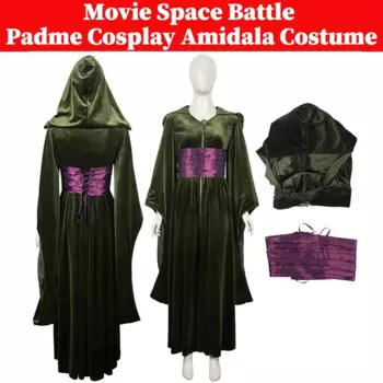 Padme Косплей Костюм амидалы кино космическая битва ролевая игра бархатное Пальто Пояс наряды Взрослые женщины Маскировка Костюм для Хэллоуина вечеринки