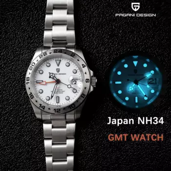 PAGANI DESIGN Япония NH34 GMT 40 мм Механические часы с сапфировым стеклом Автоматические часы 100 мм Водонепроницаемые мужские часы из нержавеющей стали PD1762