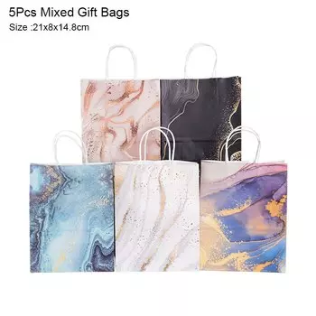 Пакеты для подарков ZQCXLD, 5 шт., крафт-бумага, мраморный принт, розовое золото
