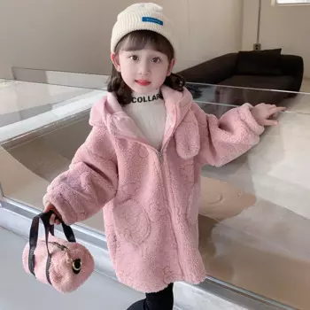 Пальто для девочек, куртка, зимняя хлопковая ветровка, 2023 однотонная теплая плотная Меховая куртка, удобная детская одежда