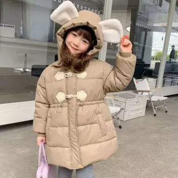 Пальто для девочек, пальто, куртка, ветрозащитная верхняя одежда, новинка 2024, зимняя и осенняя теплая хлопковая школьная Спортивная одежда для подростков