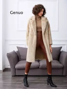 Пальто из искусственного меха, Женская Повседневная Длинная Куртка на осень и зиму 2021, Женская Толстая теплая верхняя одежда, женская меховая куртка оверсайз