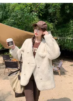 Пальто из меха ягненка женское молодежное меховое пальто для осени и зимы 2022 куртка из искусственного меха