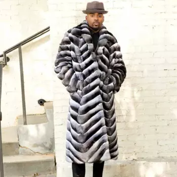 Пальто из натурального меха кролика Рекс, Длинная зимняя мужская куртка из натурального меха, теплая Роскошная куртка