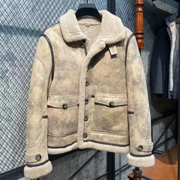 Пальто из натурального меха, мужские зимние куртки из натурального овечьего меха для мужчин, 2023 теплое пальто из натурального меха, Мужская одежда, мужская куртка