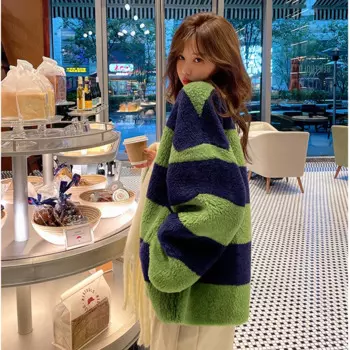 Пальто из овечьей шерсти для женщин, зимняя женская овечья стрижка, женские пуловеры, свободная теплая куртка из овечьей шерсти для женщин