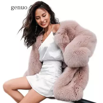 Пальто с искусственным мехом женские зимние ботинки целой Лисиной кожи меховой Пальто классическое пальто из искусственного меха с длинным пальто