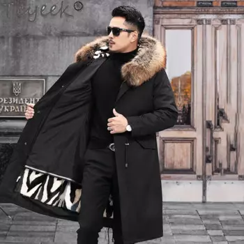 Пальто Tcyeek из натурального меха норки, теплая Модная зимняя куртка с воротником из меха енота, Мужская парка со съемной подкладкой