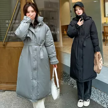 Пальто в европейском и американском стиле женское длинное утепленное пальто из хлопка на талии ветровка с капюшоном стильная куртка
