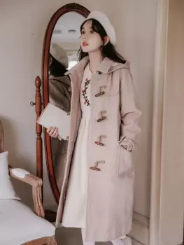 Пальто женское Шерстяное в литературном стиле ретро, плотное однобортное повседневное пальто в Корейском стиле, элегантное пальто со съемным капюшоном, осень