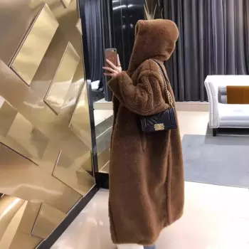 Пальто женское свободное, длинное зимнее кашемировое пальто с капюшоном и гранулированным мехом