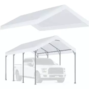 Палатка Carport 10'x20' Carport Canopy, только для гаража, сменный верхний брезент, чехол для укрытия автомобиля с шариком, банджи, белый (только верхняя крышка)