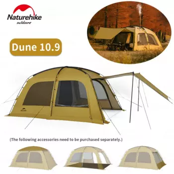 Палатка Naturehike 10,9 купольная с дымовым отверстием, для 2-4 человек, для отдыха на открытом воздухе, кемпинга, пляжа, водонепроницаемая, для путешествий, большая Просторная палатка