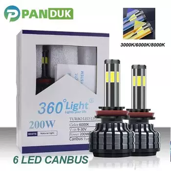 PANDUK 200 Вт 26000LM Автомобильный фонарь 6-сторонний H8 H3 H7 H9 9006/HB4 9005/HB3 H4 H11 H1 H13 Светодиодная лампа для фар Супер яркий автомобильный свет 12 В
