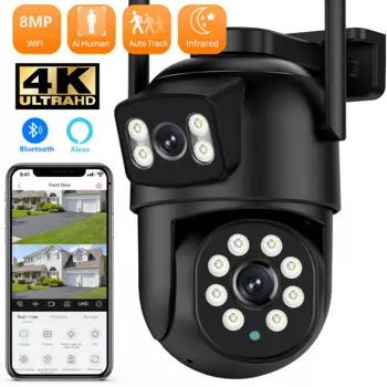 PANEPO 8MP WIFI камера PTZ Двойной объектив двойной экран 4X цифровой зум IP-камера 4MP HD Авто Отслеживание Открытый CCTV Наблюдение iCSee