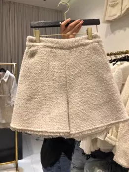 Pantalones Cortos De Mujer винтажные твидовые шорты женские тонкие шерстяные шорты с высокой талией Feminino