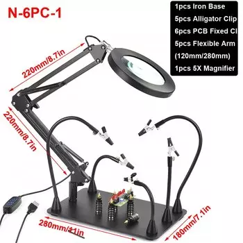 Паяльная рабочая станция NEWACALOX с 5-кратной лупой со светодиодной подсветкой, 5, магнитные гибкие рычаги, держатель печатной платы, сварочный ручной инструмент