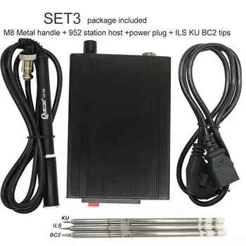 Паяльная станция QUICKO T12-952 с черной металлической ручкой M8 и различными типами паяльных жал