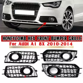 Пара автомобильных передних бамперных противотуманных фар, решетка для AUDI A1 8X 2010-2014, сотовая сетка, противотуманная фара, решетка капота X 0807681 A 8X 0807682 A