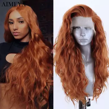 Парик AIMEYA Ginger из синтетического кружева для женщин, длинные волнистые черные парики для косплея, термостойкие синтетические волосы блонд