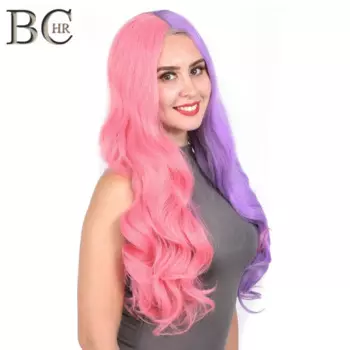 Парик BCHR Harajuku, розовый, фиолетовый, 13*4 кружевной передний парик для женщин, длинные волнистые синтетические парики, вечерние парики для косплея