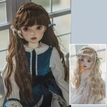 Парик BJD для кукол, подходит для 1/3, 1/4, 1/6 размеров, обрезанная челка, большая волнистая имитация мохера, длинные кудрявые аксессуары для кукол (случайная лента)