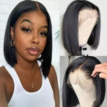 Парик Bob Wig 13x 4, парики из человеческих волос на сетке спереди для черных женщин, HD прозрачные короткие парики из человеческих волос, предварительно выщипанные прямые парики на сетке
